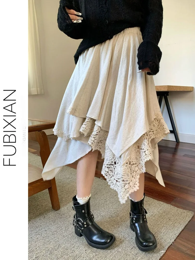 

Новая универсальная юбка миди с асимметричным художественным кружевным пэчворком и высокой талией для женщин, весна 2026