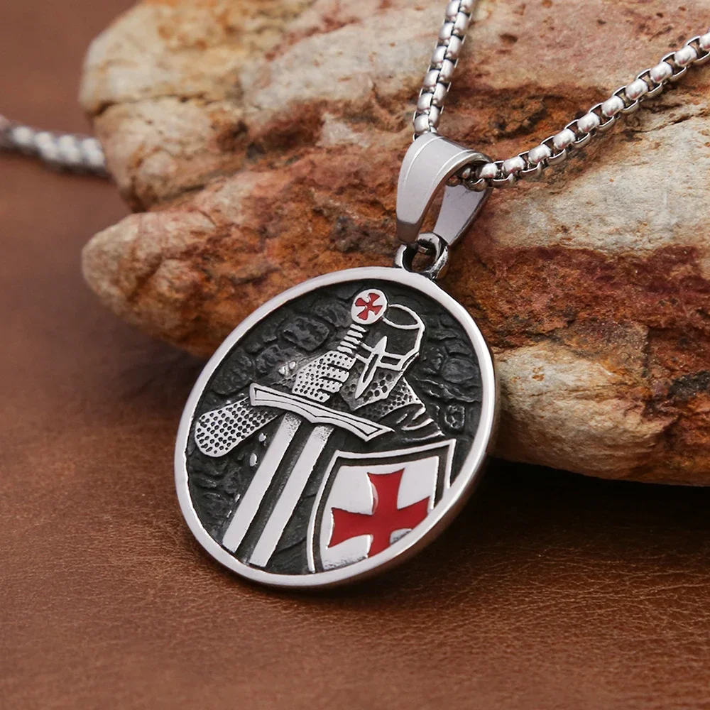 Punk Vintage Knights Templar Shield Pendant Necklace 316L Stainless Steel Male Cross Amulet Fashion Jewelry Gifts Dropshipping