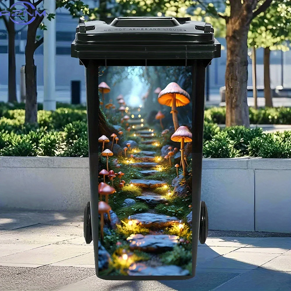 1pc of Magical Mushroom Pathway Trash Can Sticker - Waterproof PVC Decal for Waste Bin, Room Decoration (12.2X27.56 Inches)