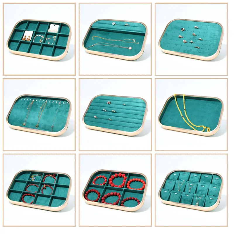 Metal Jewelry Tray Aluminum Alloy Microfiber Green Tray European Style Jewelry Display Storage