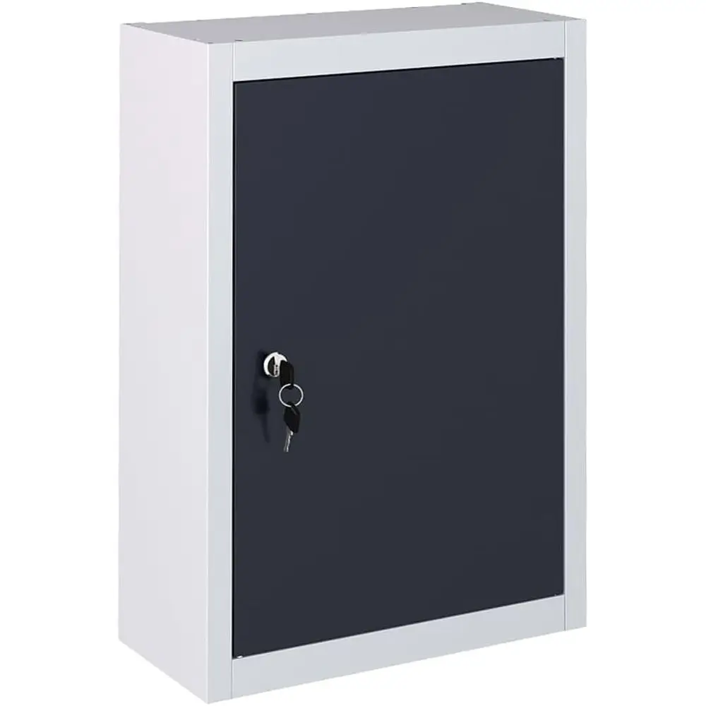 

Wall Mounted Tool Cabinet - Metal Tool Organizer with Adjustable Shelves and Euro Holes - Lockable Door, Gray and Black