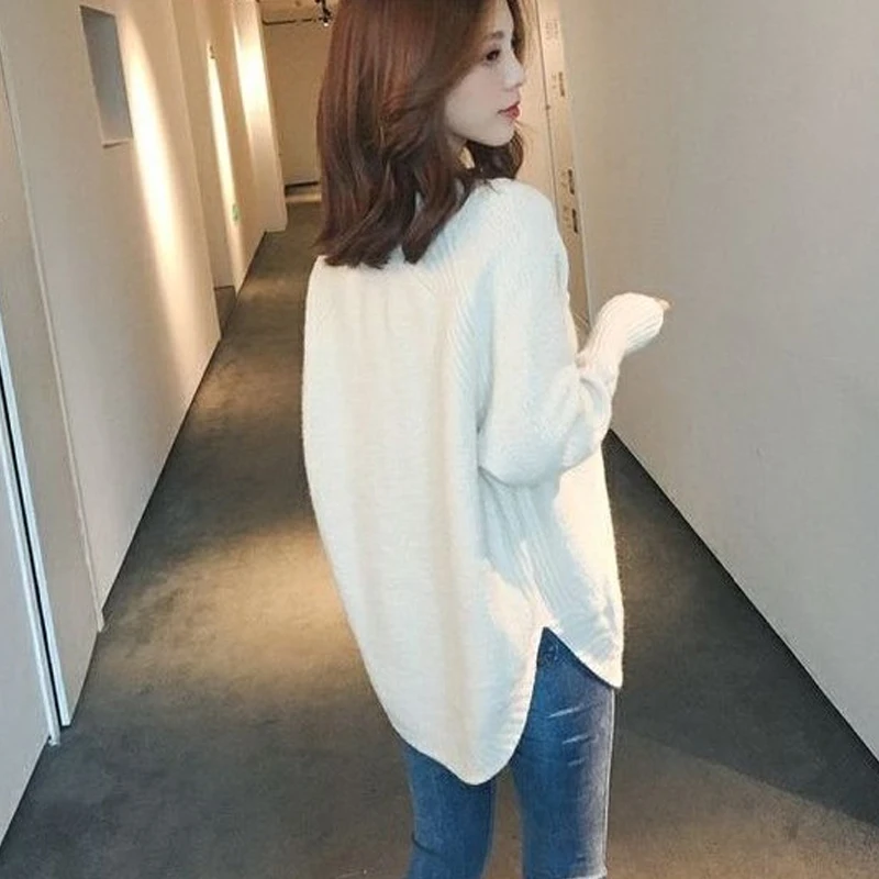 2025 herbst/Winter V-ausschnitt Langarm Pullover frauen Casual Lose Gestrickte Pullover Koreanischen Stil Elegante Einfarbig Strickwaren