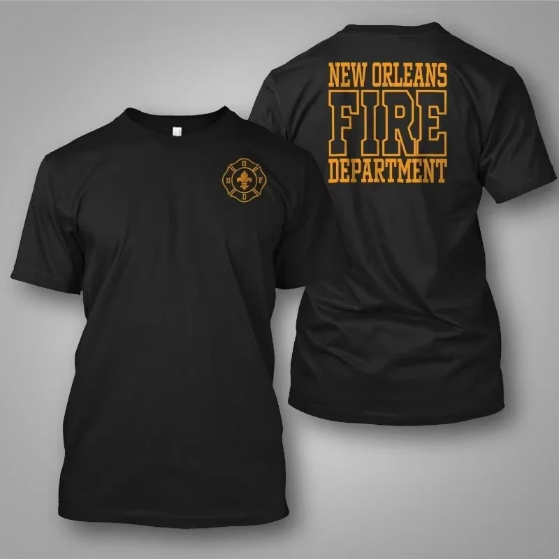 Tendencia 25 novedad de verano, camisetas para hombre, camiseta de manga corta de algodón con estampado de letras estilo primera línea del Departamento de Bomberos de Nueva Orleans