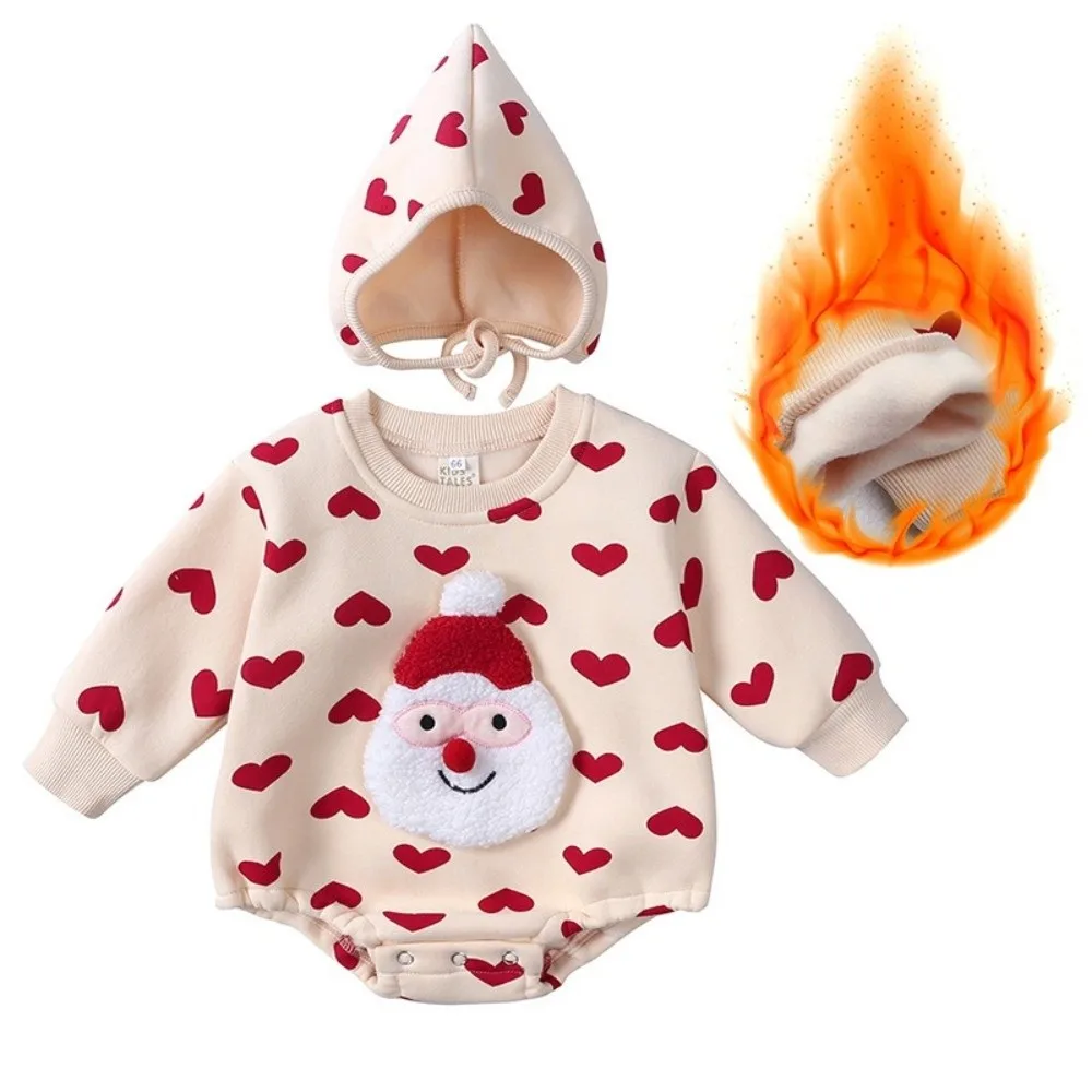 

Long Sleeve Christmas Baby Romper Santa Claus Print Cotton Infant Newborn Clothes Fleece lining Winter Warm Santa Jumpsuit