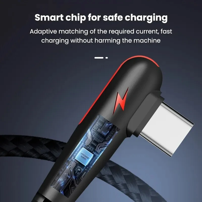 90 Degree Elbow Type C USB Fast Charging Cable for Huawei Mate 60 50 40 P60 P50 Honor Xiaomi Redmi POCO 120W Quick Charger Cable