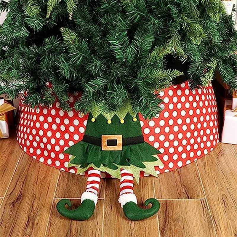 

1 Piece Tree Elf Collar With PC Boards Elf Leg Tree Ring Bottom Decoration Cute Tree Stand Cover Holiday Supplies