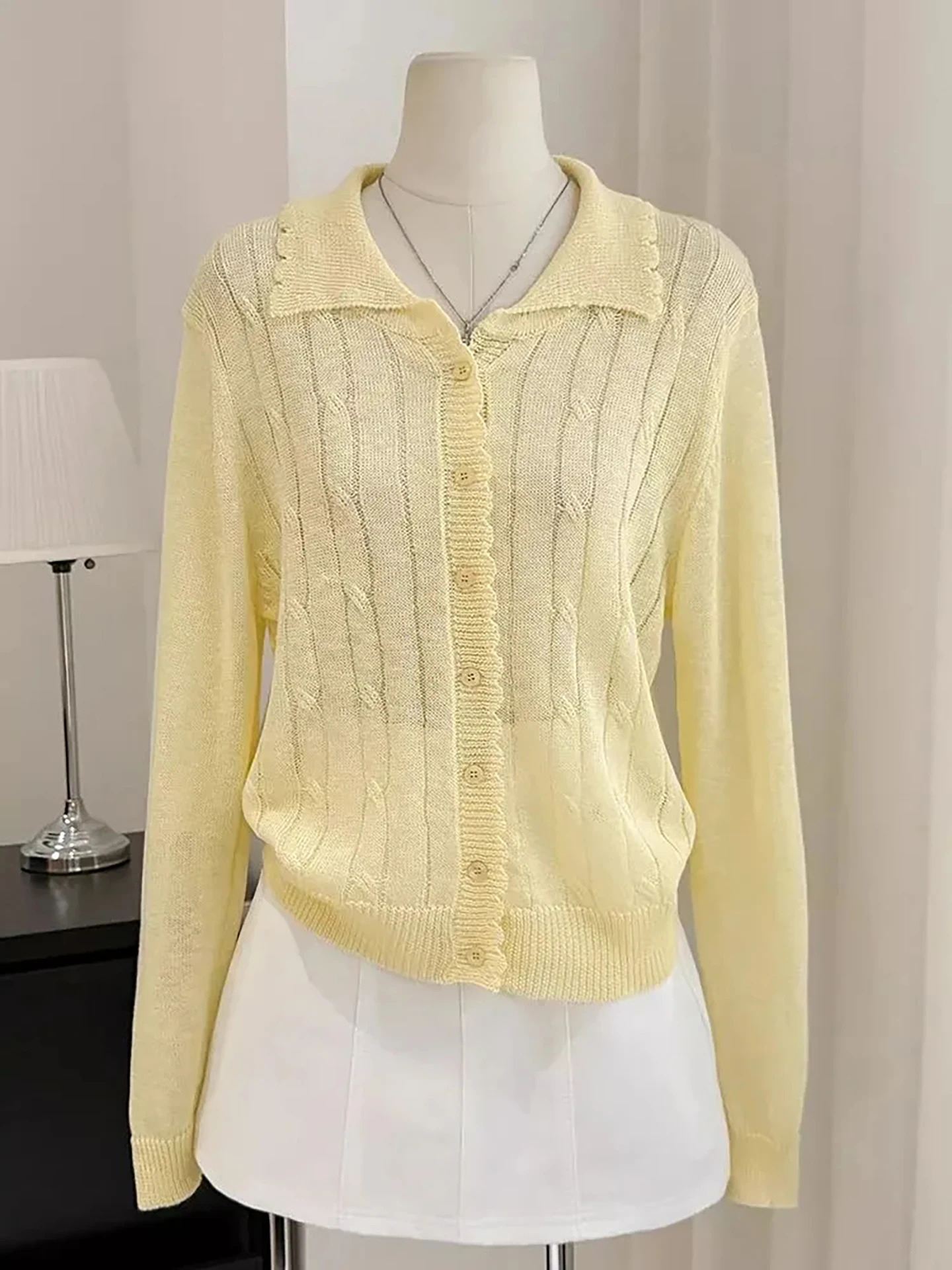 

Women's Knitted Open Cardigan Thin Spring Fashion 2026 New Design Hollow out Collar Top Coat Sweater Trendy Casual Loose...