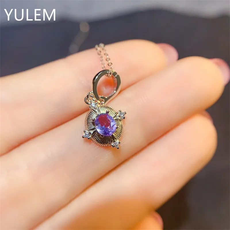 YULEM Genuine Tanzanite Pendant with Certificate 5mm*4mm 0.4ct Natural Tanzanite Necklaces Pendant Gift for Wife