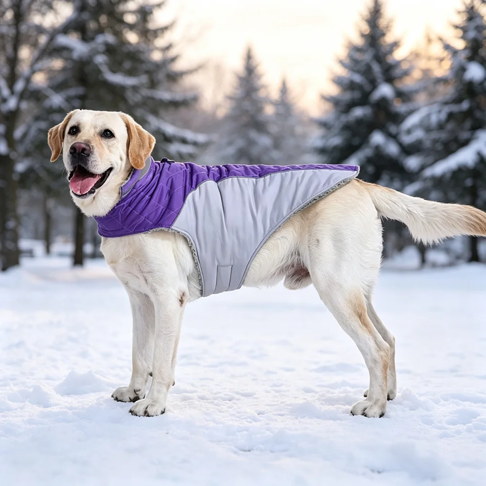Winterwarme große Hundekleidung, reflektierende Haustierweste, dicke, mit Fleece gefütterte Jacke, Oberbekleidung für mittelgroße und große Hunde, Labrador, Mops. – Detail 15