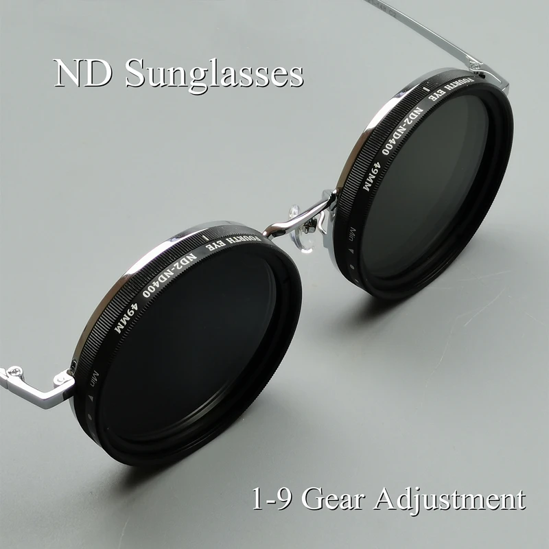 ND Sunglasses 1-9 Adjustable Filters Dimming Glasses UV400 Men's Polarized Eyeglasses Steampunk Motorcycle Metal Round Eyewear