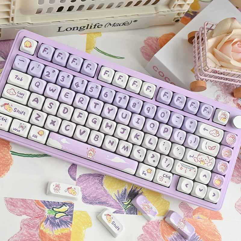

Key Cap for Mechanical Keyboard Cute Purple Rabbit Pink Puppy Green Frog Animal Party Customized Personalized Keycaps MOA PBT
