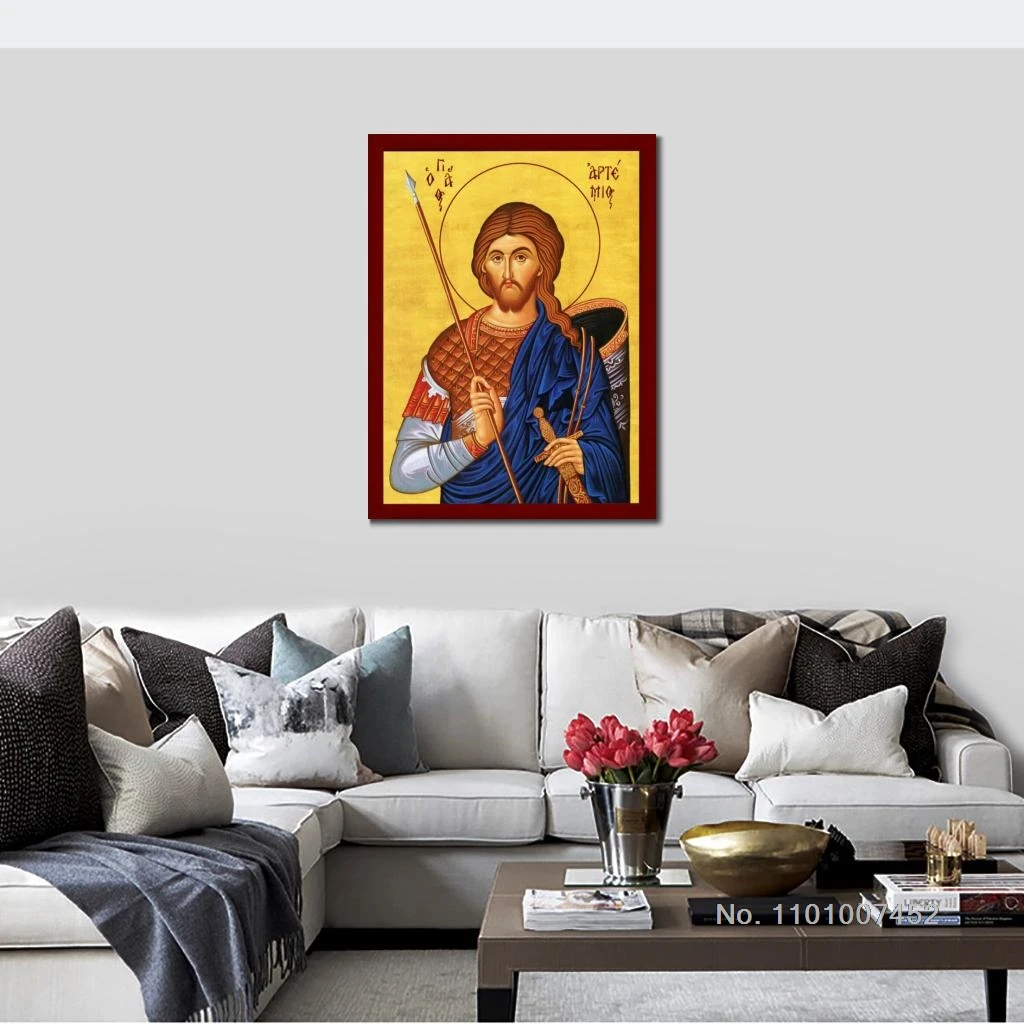 Saint Artemios icon Canvas Wall Art Orthodox Painting HD Poster Printed Traditional Prayer Religious Picture Home Decor Large