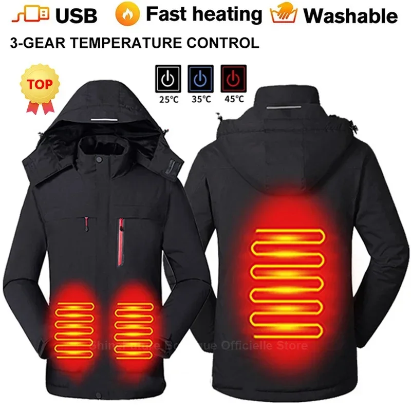 New USB Electric Heating Jacket  Men Women Winter Warm Windbreaker Waterproof Windproof Hooded Heated Clothing Heated Jacket