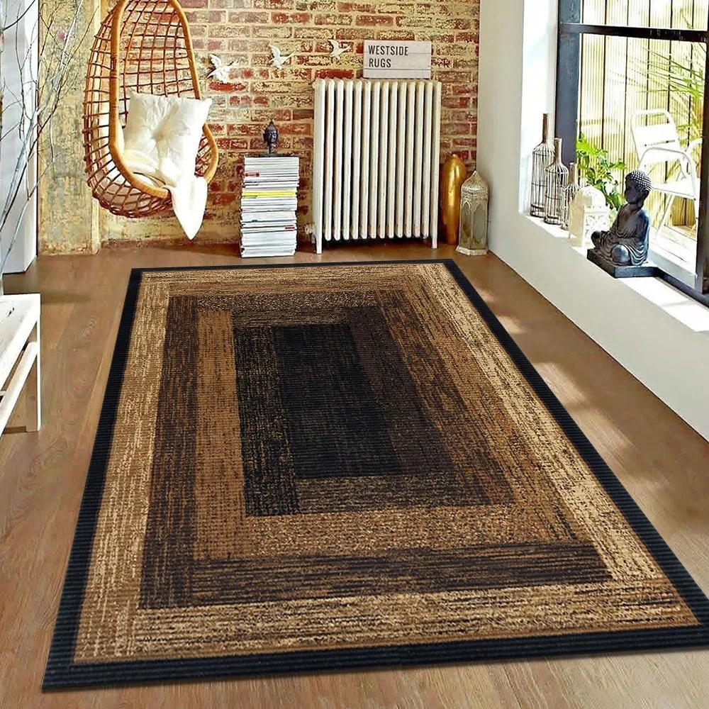 

VIKAMA Retro Checkerboard Art Loop Pile Rug - Durable, Stain-Resistant, Easy Care Mat for Sofa, Living Room, Office Decor