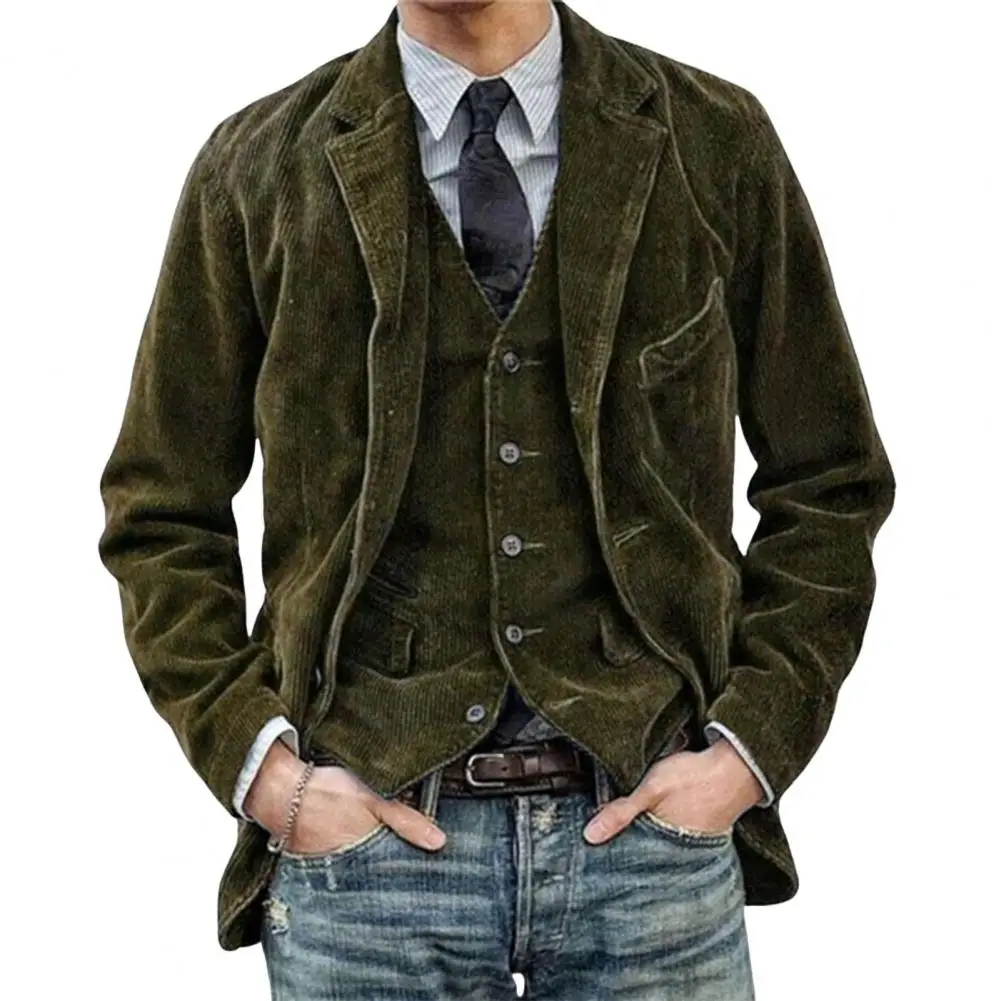 

Утолщенный мужской костюм, мужской однобортный пиджак, офисный пиджак с длинными рукавами, однотонное деловое пальто с карманами на клапанах