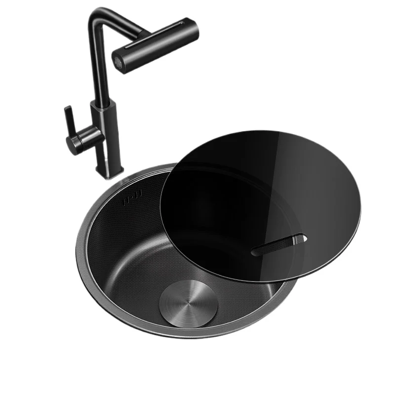

304 stainless steel round sink, vegetable basin, water bar, island sink with lid