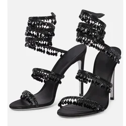 2024women 'S Nieuwe Water Diamant Sandalen Mode Kwastje Kristallen Schoenen Sexy Banket Party Tweeling Stiletto Dames Grote Sandalen
