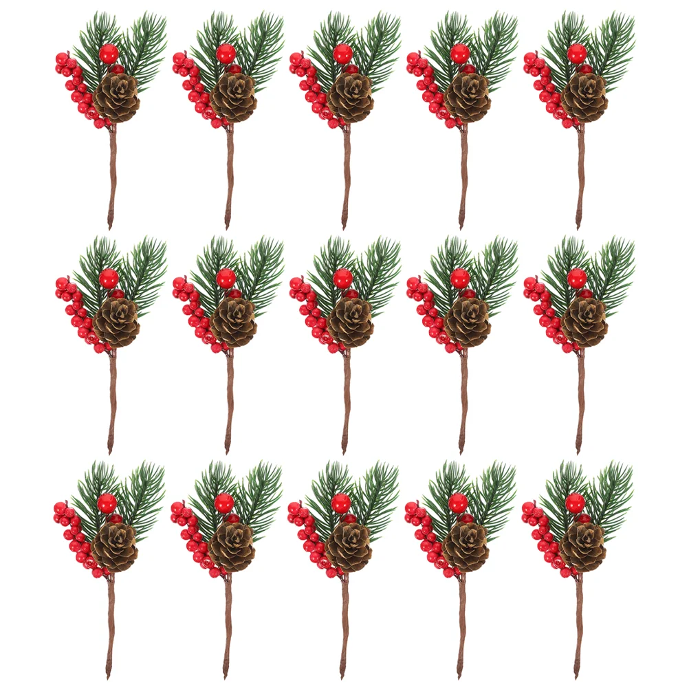 15 Pcs Christmas Picks Sprays Artificial Pine Cone Decorations Plant Tree Foam Mini Tabletop