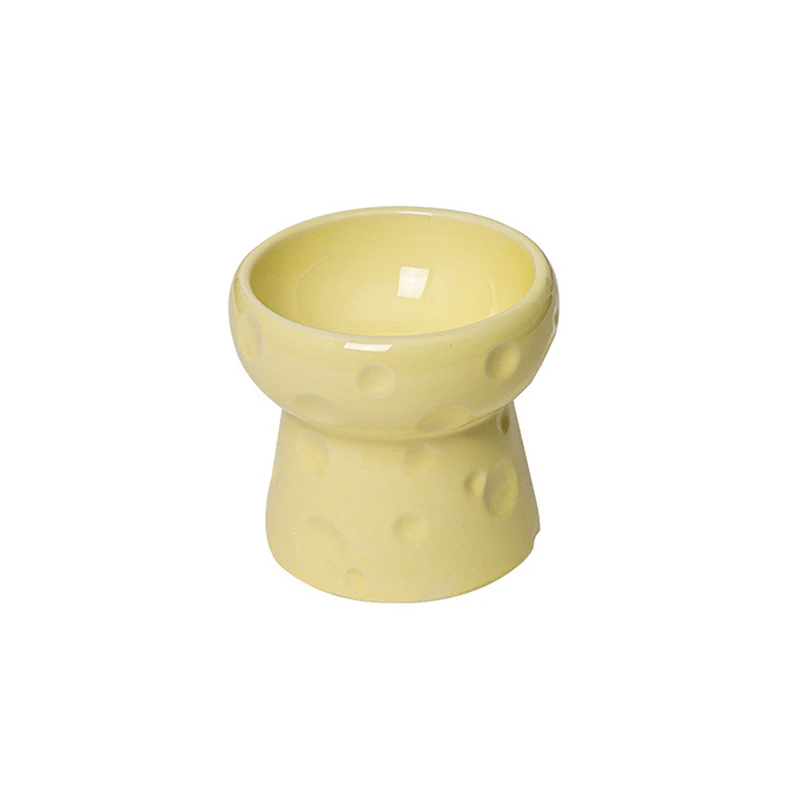 وعاء سيراميك للقطط بتصميم الجبن وعاء طعام للقطط طبق ماء طبق للوجبات الخفيفة عيار كبير مضاد للطرف مع حامل لحماية الرقبة