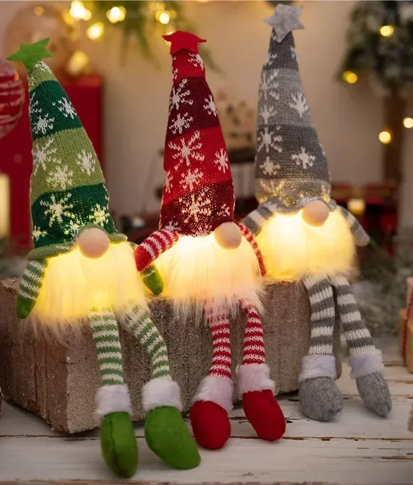 

Christmas Faceless Doll Gnome Ornaments LED Light Plush Knitting Crafts Tree Pendant Christmas Decorations for Home Kids Gift