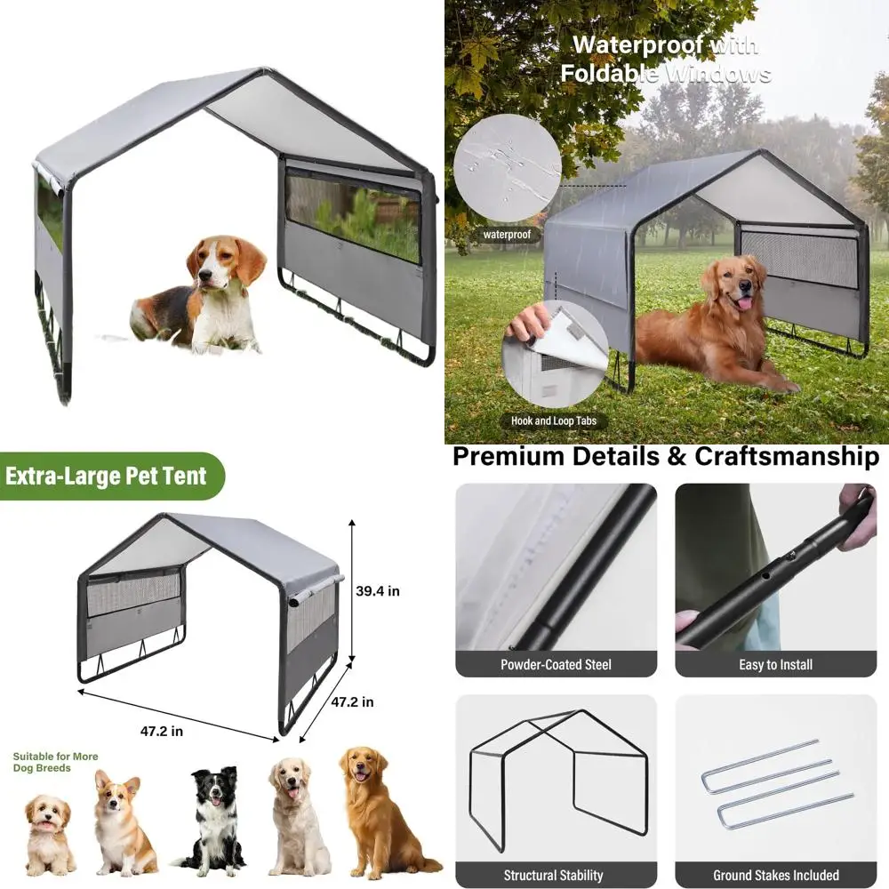 

Outdoor Waterproof Dog Shelter Tent, 4x4x3ft, Breathable Mesh, Suitable for Medium to Large Pets, Weatherproof for Sun and Rain