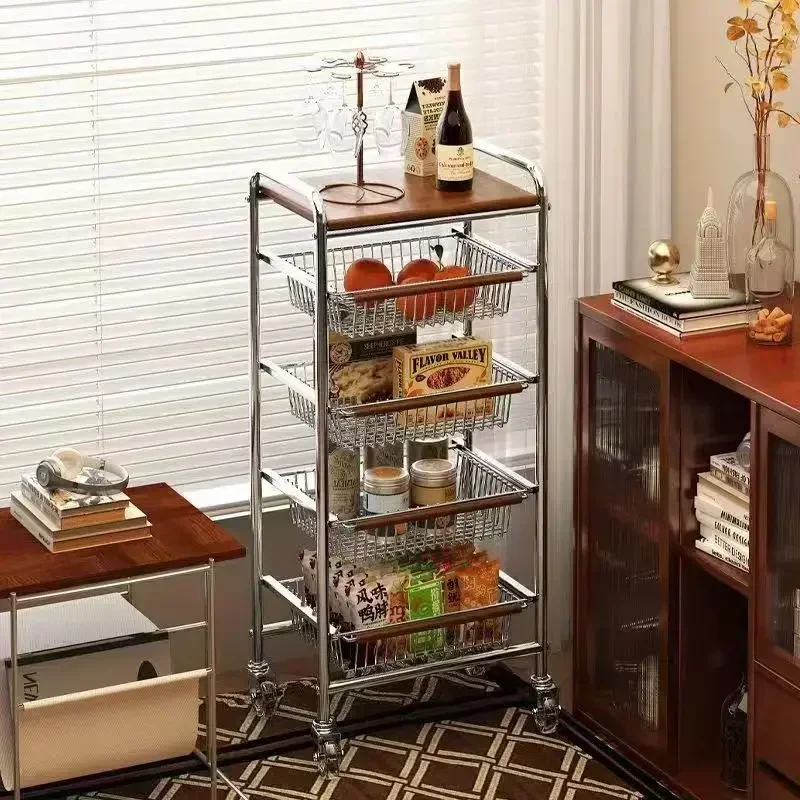 Middle Metal Trolley Serving Cart Household Dining Room Storage Shelf Partition Move Snacks Storage Narrow Shelves Bar