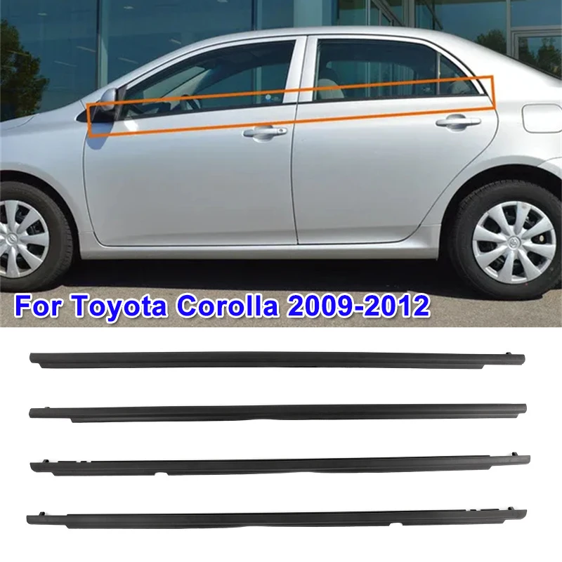 4pc/set Black Car Side Window Weatherstrips Window Moulding Trim for Toyota Corolla 2009-2012