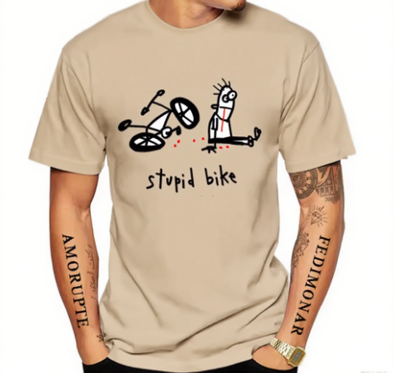 

Хлопковая футболка с юмором Stupid Bike Tee с велосипедистом Falling Art, забавная повседневная одежда для комедии - футболка Loving Individuals S-4XL