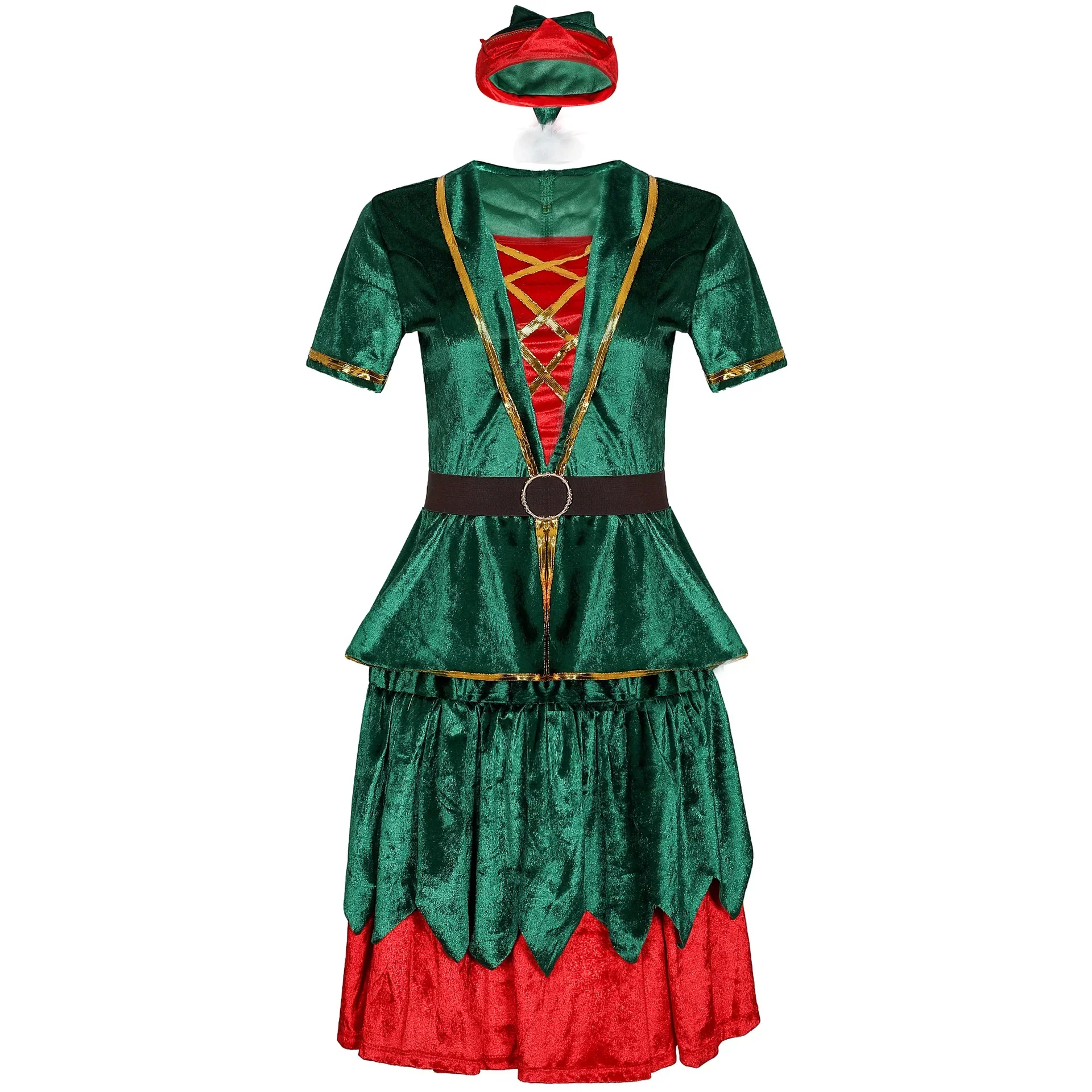 Fantasia de elfo verde de natal para homens e mulheres, cosplay, família, ano novo, roupas de festa, papai noel, árvore, show de palco, conjunto de casal de elfos