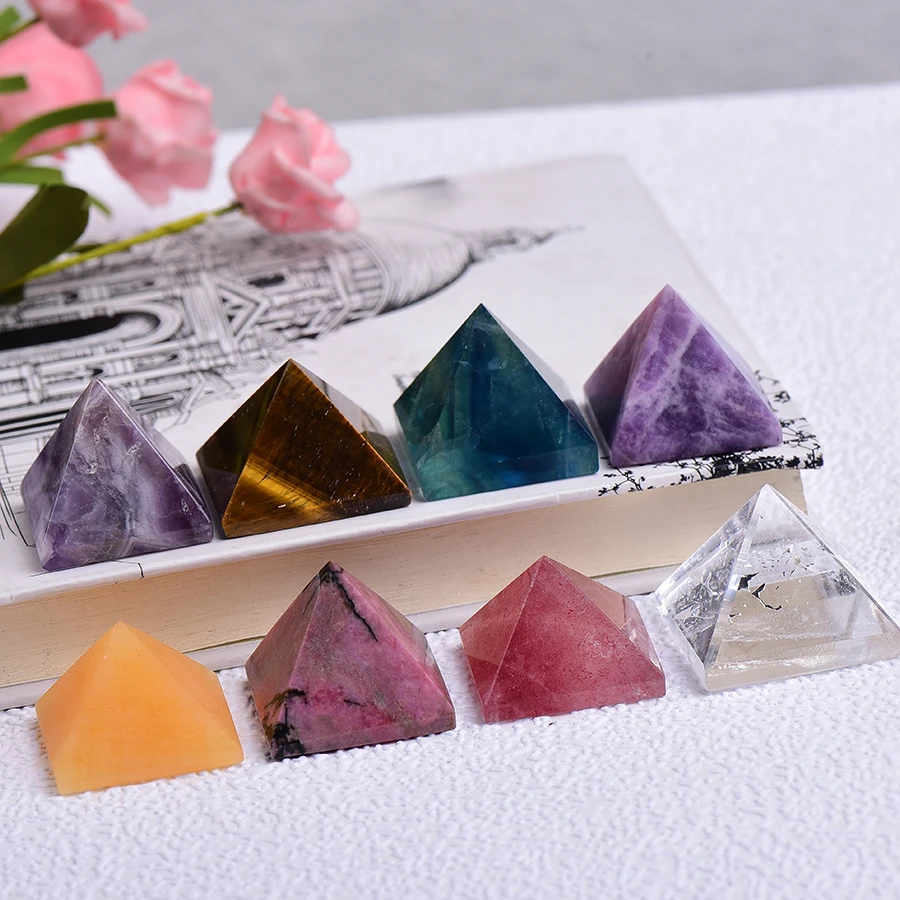 1PC 100% Natural Crystal Pyramid Rose Quartz Reiki Healing Stone Pink Blue Crystal Point Crafts Home Decor Energy Stone Gifts