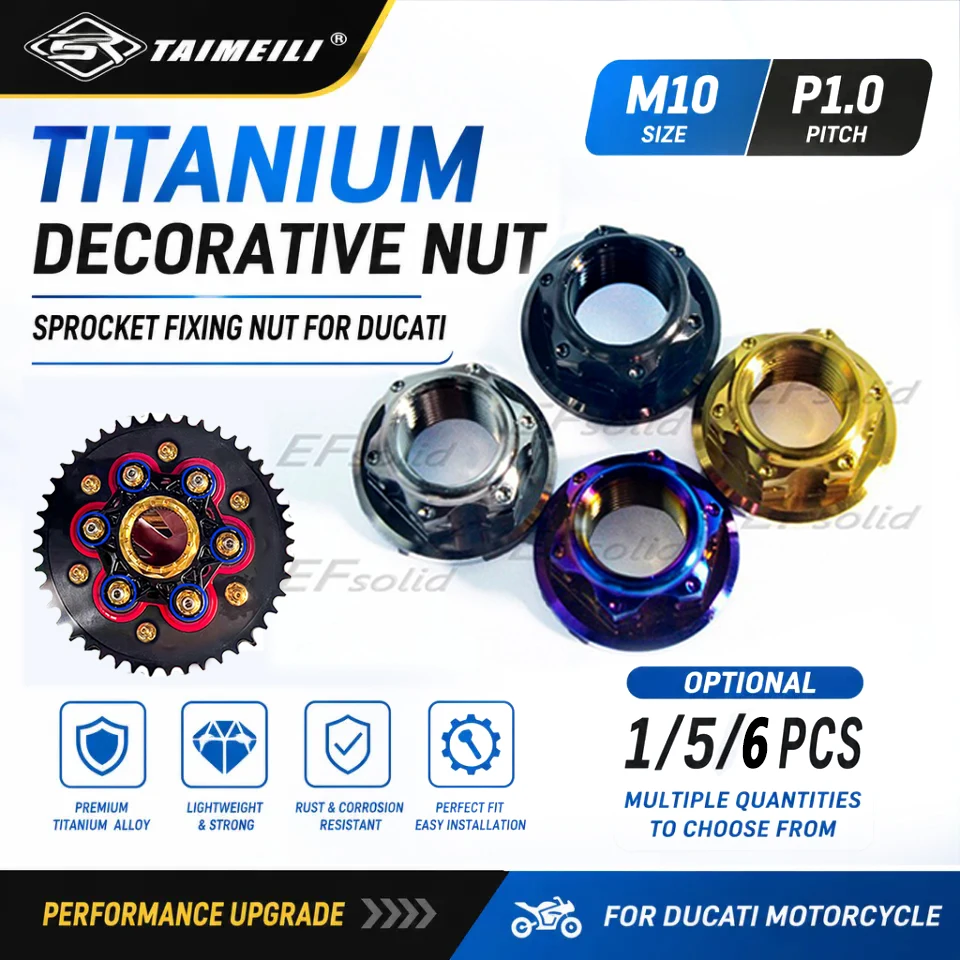 TAIMEILI GR5 TC4 Titanium Decorative Nut M10 Pitch1.0, Sprocket Fixing Nut For Ducati Motorcycle Optional 1/5/6PCS