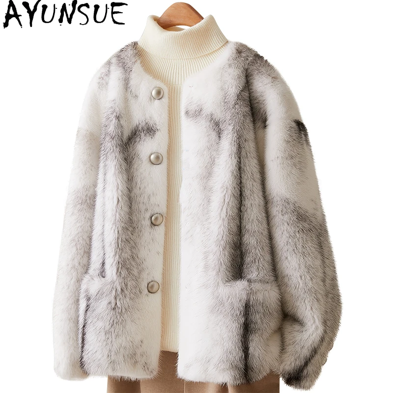 AYUNSUE 2025 automne hiver veste de fourrure de vison naturel femme vêtements col rond vestes de fourrure véritable pour femme vêtements Шуба Ж Dön......