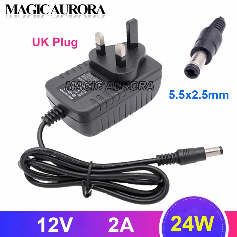 24W 12V 2A AC DC Power Adapter 1220 5.5x2.5mm Wall Charger For Laptop LED Strip Light Router Monitor Printer Code Scanning Gun