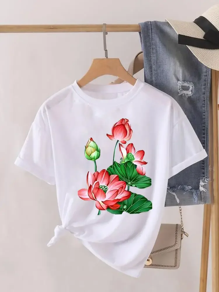 Cute Sweet Women Clothes o-collo Graphic T-Shirt Fashion Print manica corta Lady Top T-Shirt da donna femminile