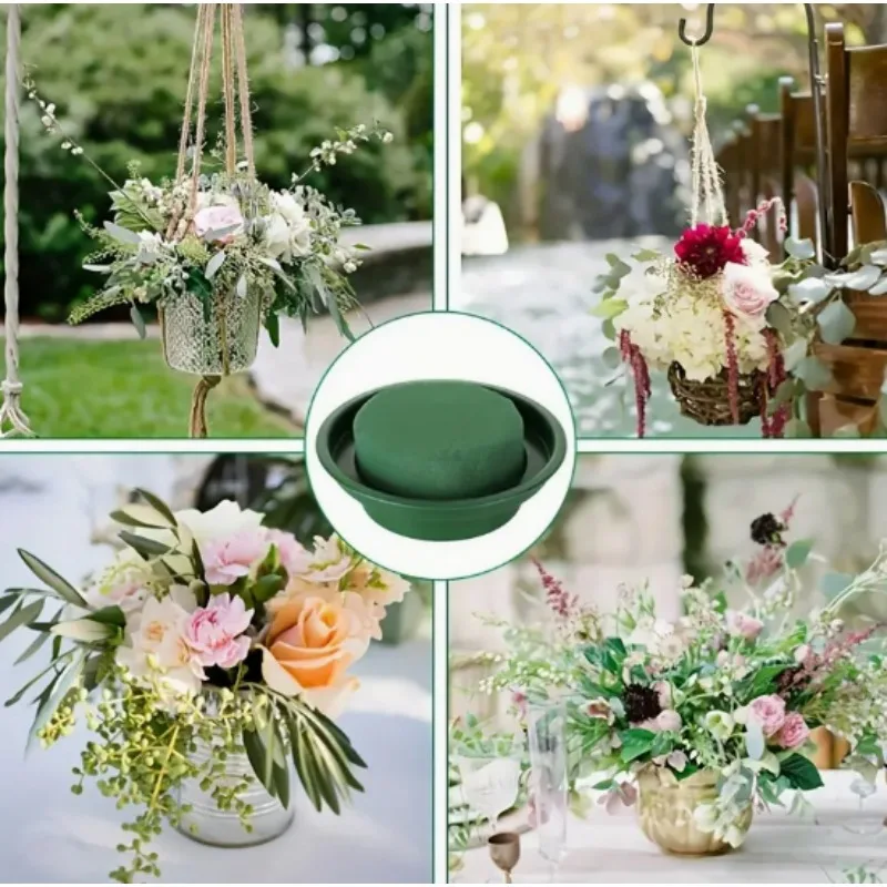 1/10x الطوب رغوة الأزهار الجافة مع وعاء حامل زهور خضراء مستديرة ترتيب الزهور كتل لتقوم بها بنفسك حفل زفاف حديقة ديكور العرض #6