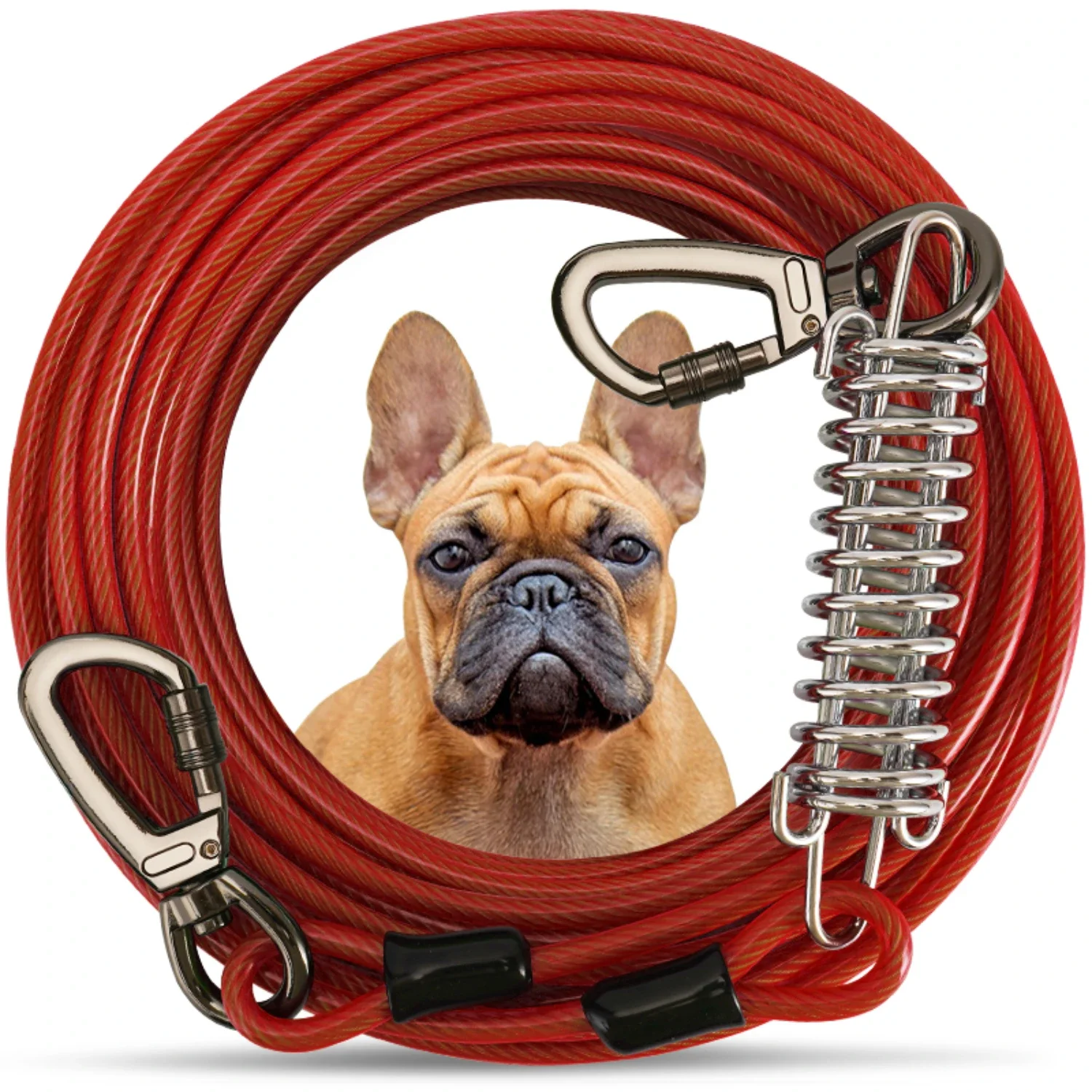 Double-ended Heavy Duty Steel Tie Out Cable Leash for Dogs with Extra Strong and Reliable Metal Spring - Superior Protection and