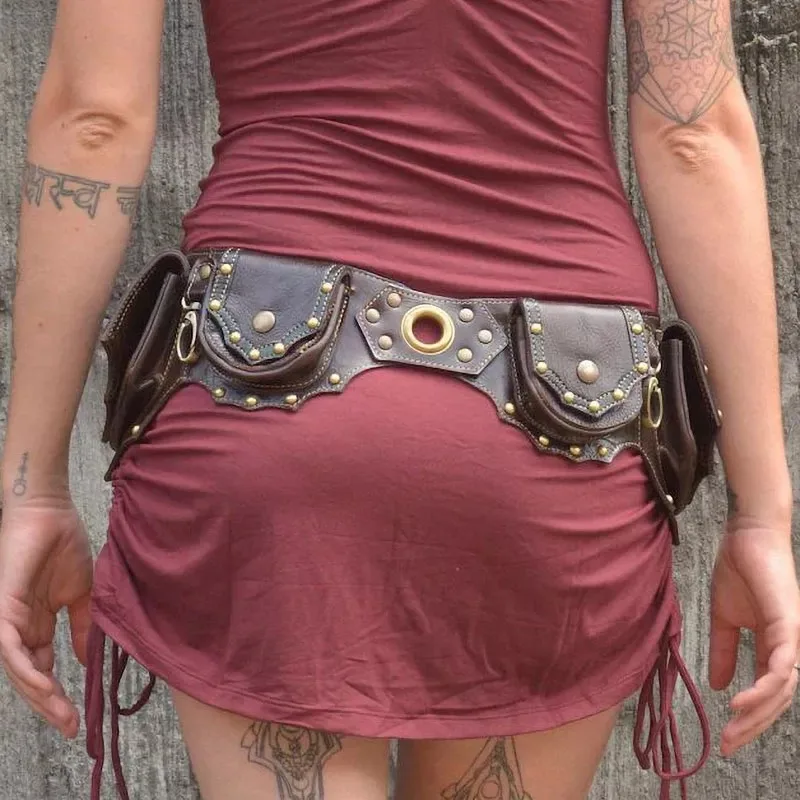 Middeleeuwse Steampunk Lederen Heupgordel Nut Heupgordel Festival Pocket Gothic Ne'w Women Fanny Pack Travel Cosplay Accessoire