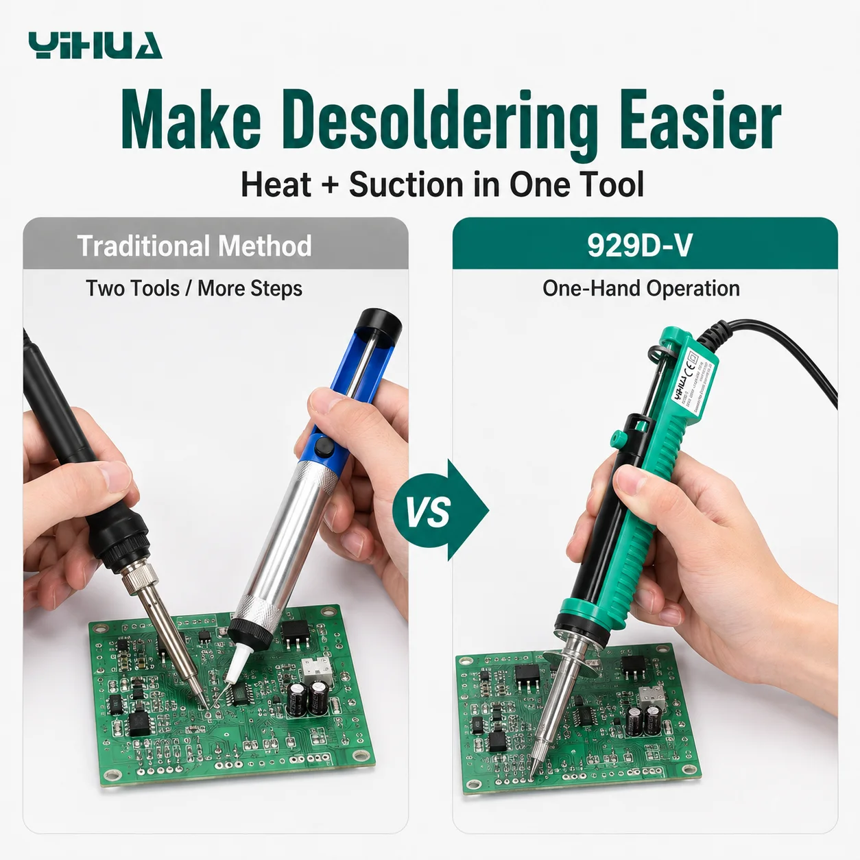 YIHUA 929D‑V 30W 2-в-1 электри – обзор и цена Desoldering Pump Electric Vacuum Station