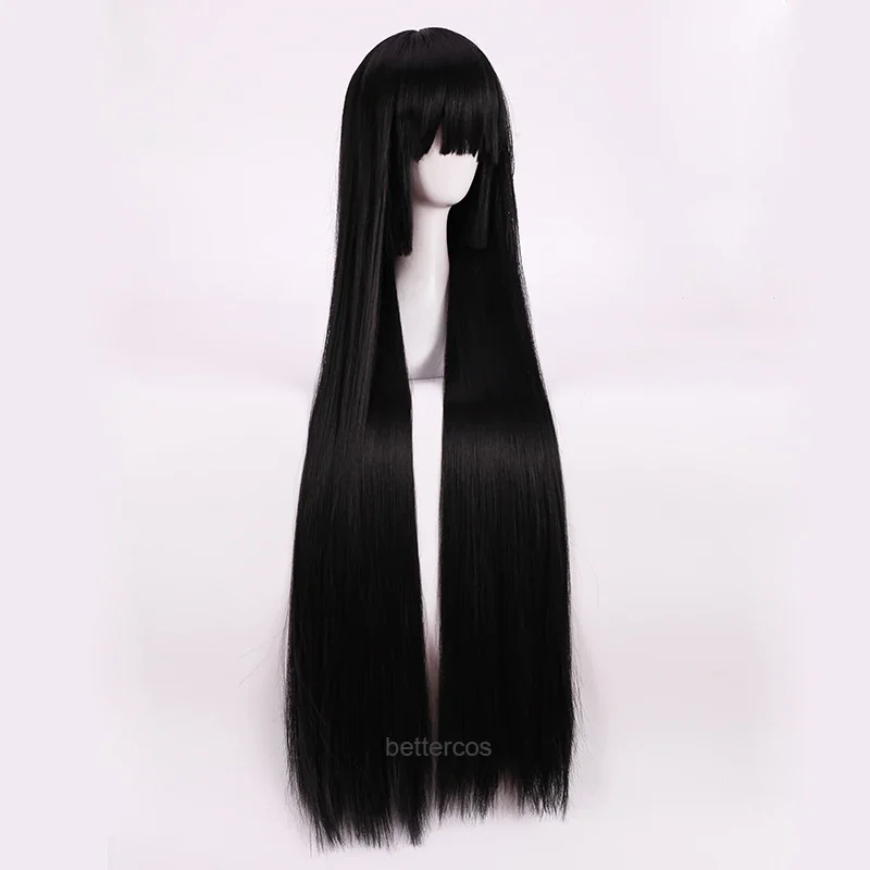 Compulsive Gambler Kakegurui Yumeko Jabami Cosplay Wigs 100cm Long Black Heat Resistance Synthetic Hair Wig Wig Cap