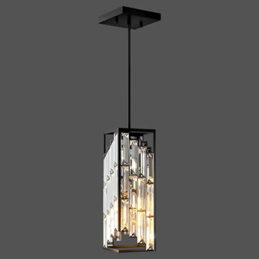 Black Pendant Lights Kitchen Island, Mini Crystal Chandeliers, Modern Pendant Lights Ceiling Lighting Fixtures for Kitchen Isla