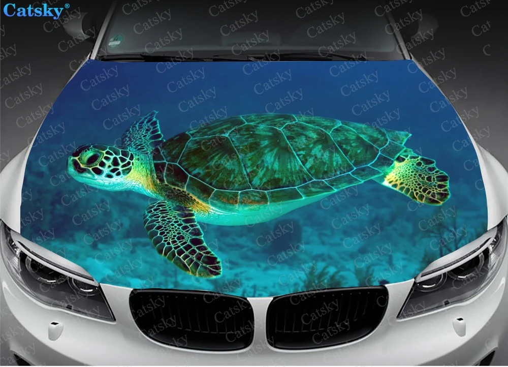 Sea Turtle Car Hood Wrap Decal, Animal Vinyl Sticker Full Color Graphic, Accessories Car Stickers, Car Body Sticker Fit Any Car