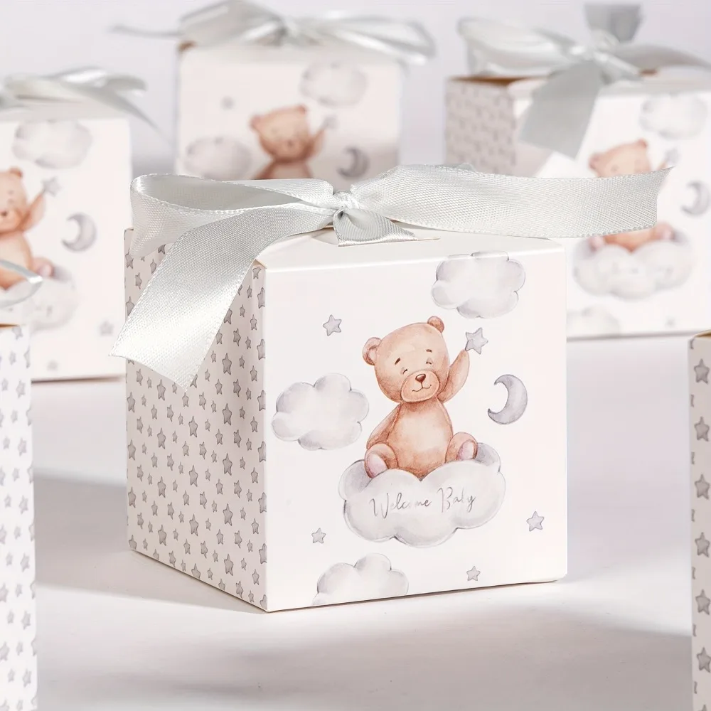 Boîtes à bonbons pour baby shower, 50/20 pièces, boîte cadeau en papier pliable avec ruban, décoration de table de fête, cadeau de retour d'anniversaire