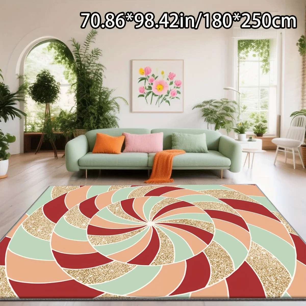 VIKAMA Geometric Swirl Area Rug Modern Colorful Radial Spiral Pattern Print Non‑Slip Washable Soft Carpet Living Room Home Decor
