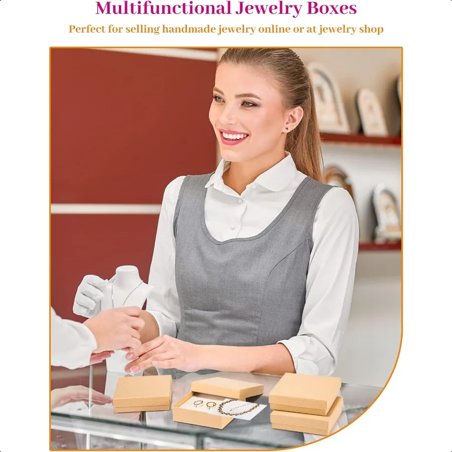 Cajas de regalo de joyería 3,5x3,5x1 pulgadas 20 piezas caja de regalo pequeña mate con tapas cajas de joyería de cartón pequeñas con relleno de algodón y Li