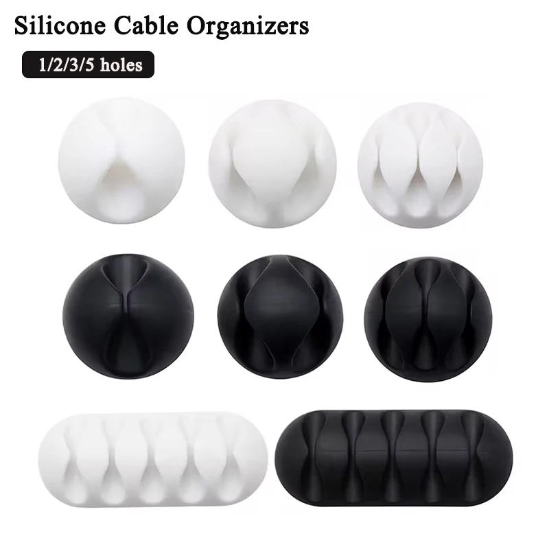 Silicone USB Cable Organizer Cable 1/2/3/5 Hole Winder Desktop Tidy Management Clips Cable Holder Mouse Headphone Wire Organizer