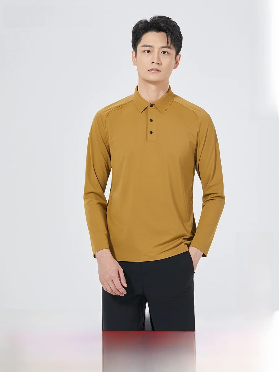 Lilanz Long Sleeve  Shirt Men's Casual Pure Color Print Slightly Elastic Yellow Top Fashion Urban Style Autumn New Arrival