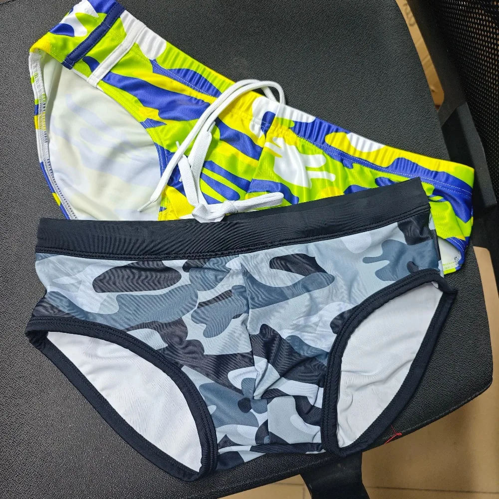 .2026New men's camouflage triangle fashion tether personalized three-color camouflage foreign trade swimming trunks men's UXH005