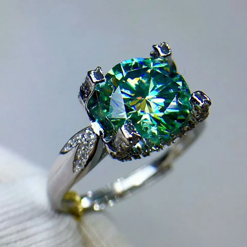 

New Arrival 1 Carat Green Moissanite Diamond Flower Simple Ring for Women 925 Sterling Silver Fine Wedding Jewelry