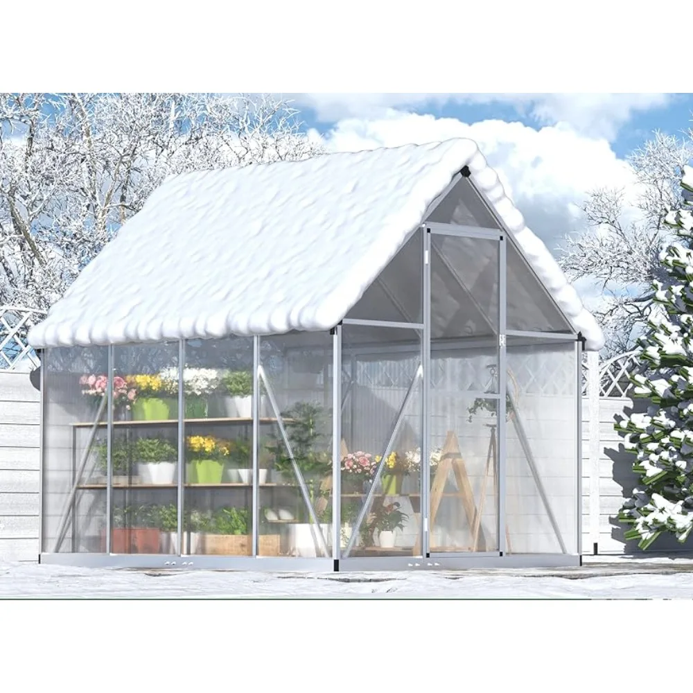 6x8 FT Greenhouse for Outdoors, Polycarbonate Greenhouse with Quick Assembly Structure and Roof Vent, Aluminum Greenhouse