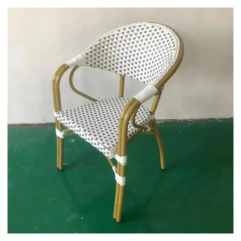 Pure hand-woven PE rattan armchair, garden courtyard outdoor pendulum stackable leisure chair